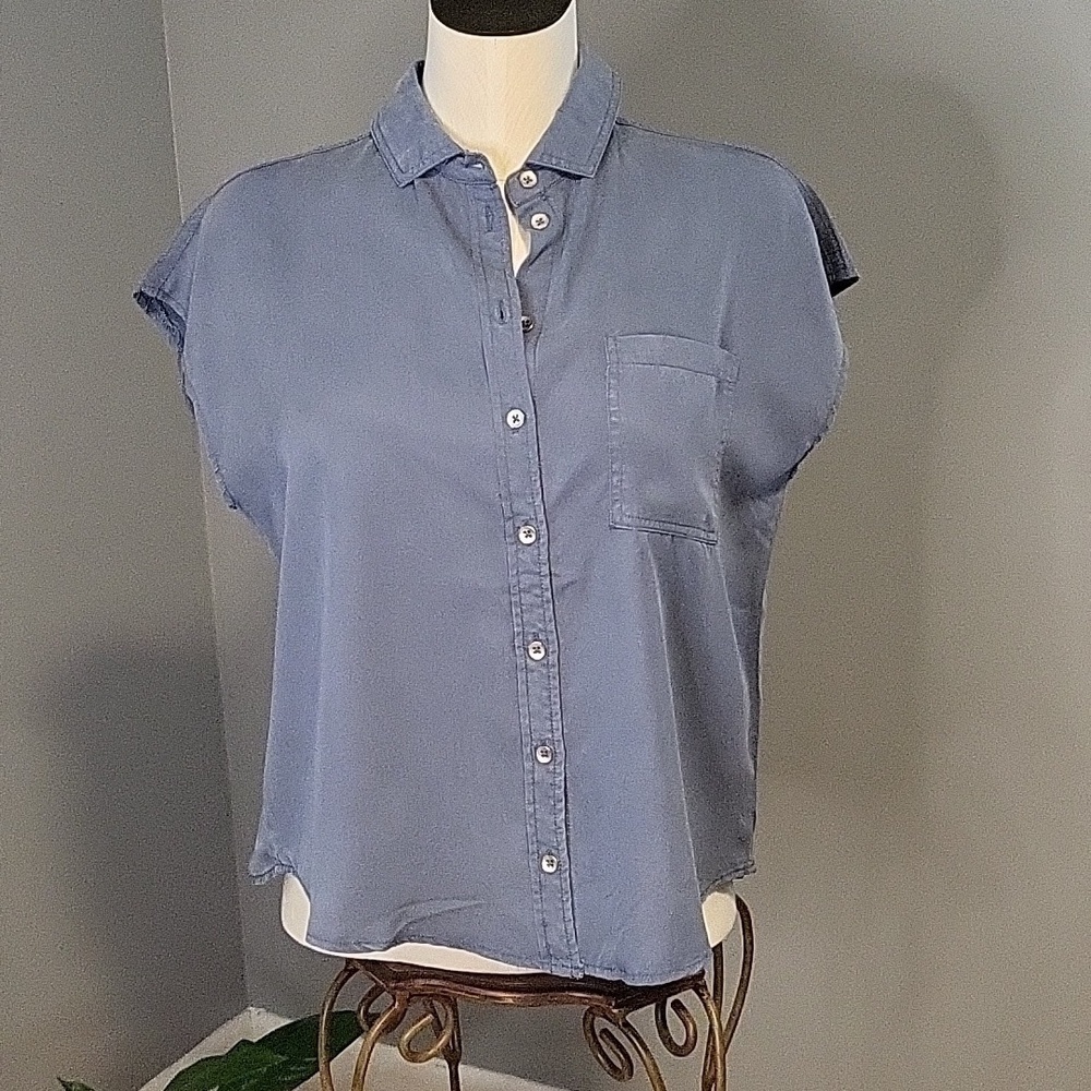 Workshop Republic Clothing Denim Sleeveless Button Down Hi Low Blouse Size XS